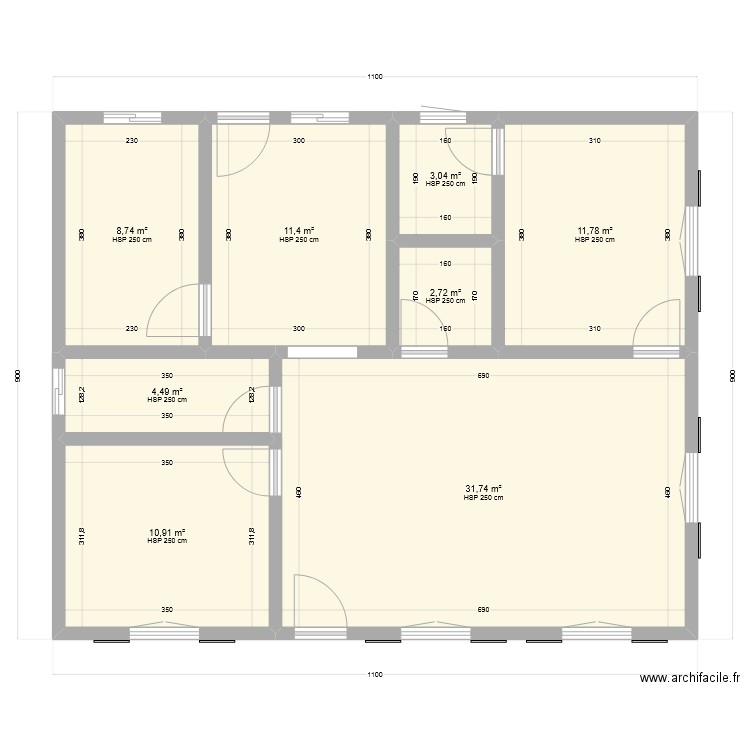 g14. Plan de 8 pièces et 85 m2