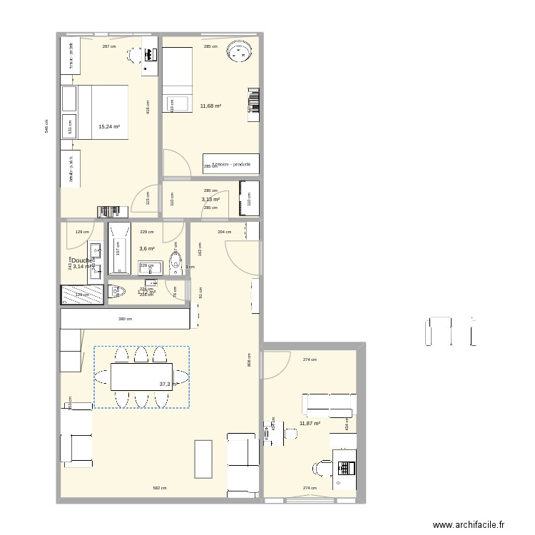 Bât A version A. Plan de 8 pièces et 88 m2