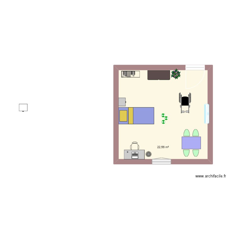 chambre ehpad - arts appliqués. Plan de 1 pièce et 23 m2