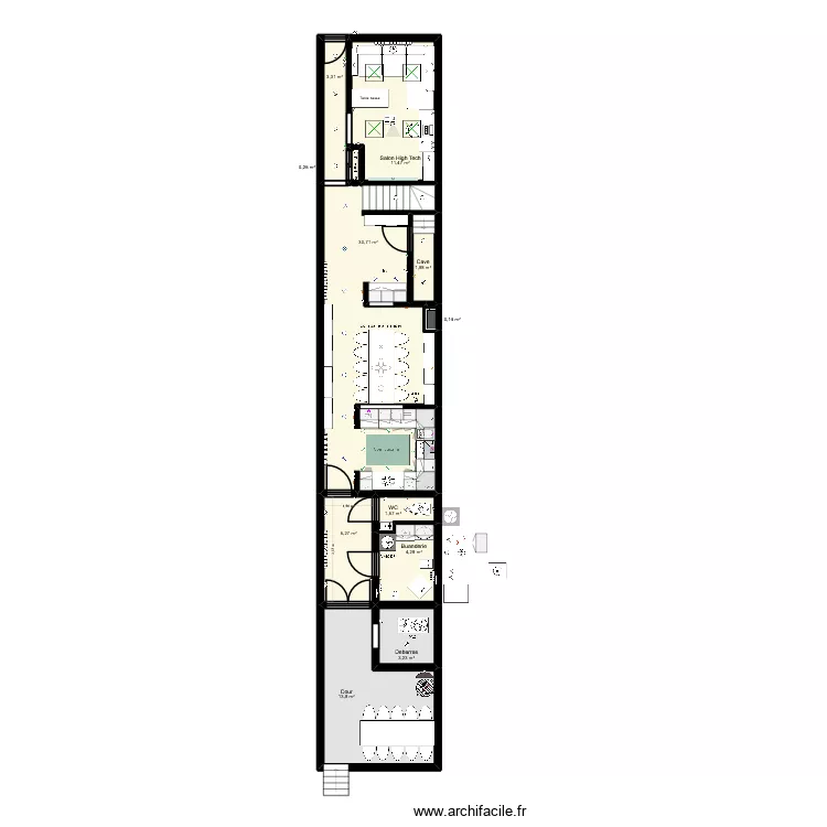 Maison toit plat vraies mesures V9. Plan de 77  et 590 m²