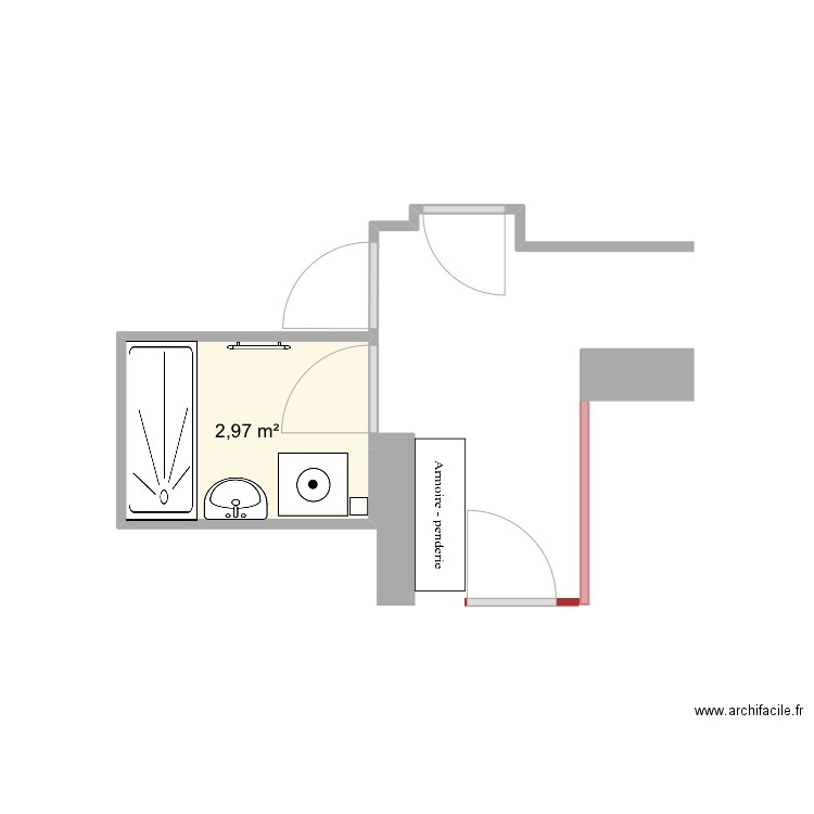 Salle de bainB0. Plan de 1 pièce et 3 m2