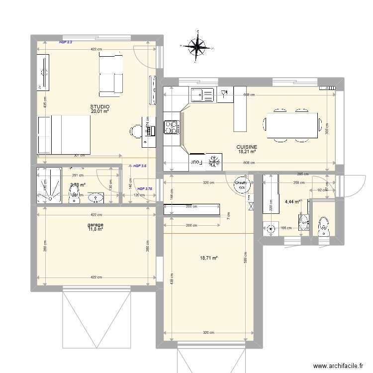 CUISINE GARAGES V3_4. Plan de 7 pièces et 78 m2