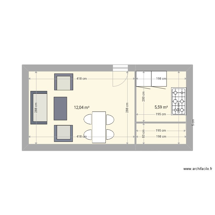 Auvent caravane . Plan de 2 pièces et 18 m2