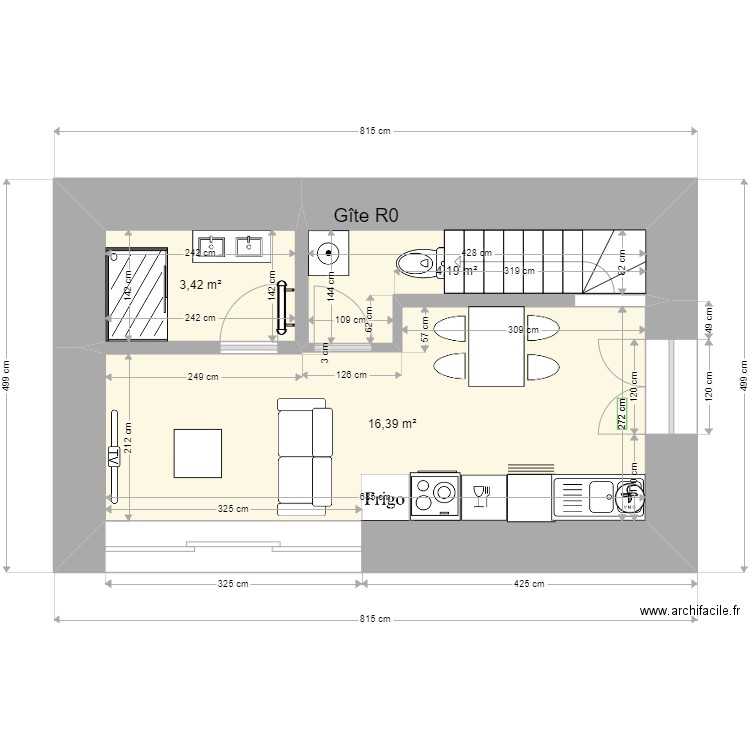 Gite R0 b4 vf. Plan de 3 pièces et 24 m2