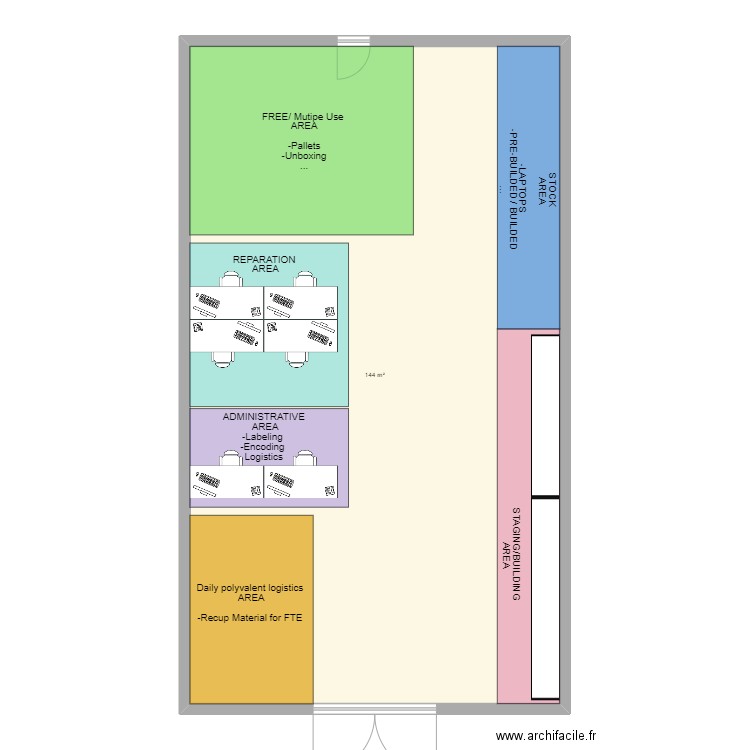 PRODATA POC. Plan de 1 pièce et 144 m2