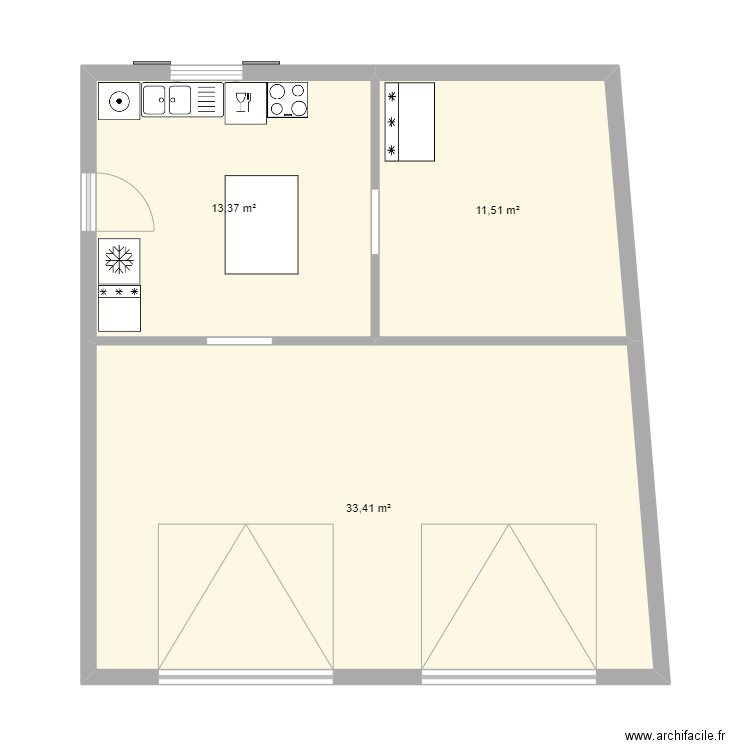 garage. Plan de 3 pièces et 58 m2