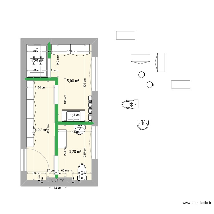 SDB 9. Plan de 5 pièces et 15 m2