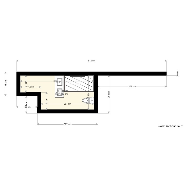 dodo sdb1. Plan de 1 pièce et 6 m2