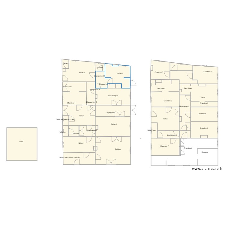 Croquis WERMER. Plan de 34 pièces et 269 m2