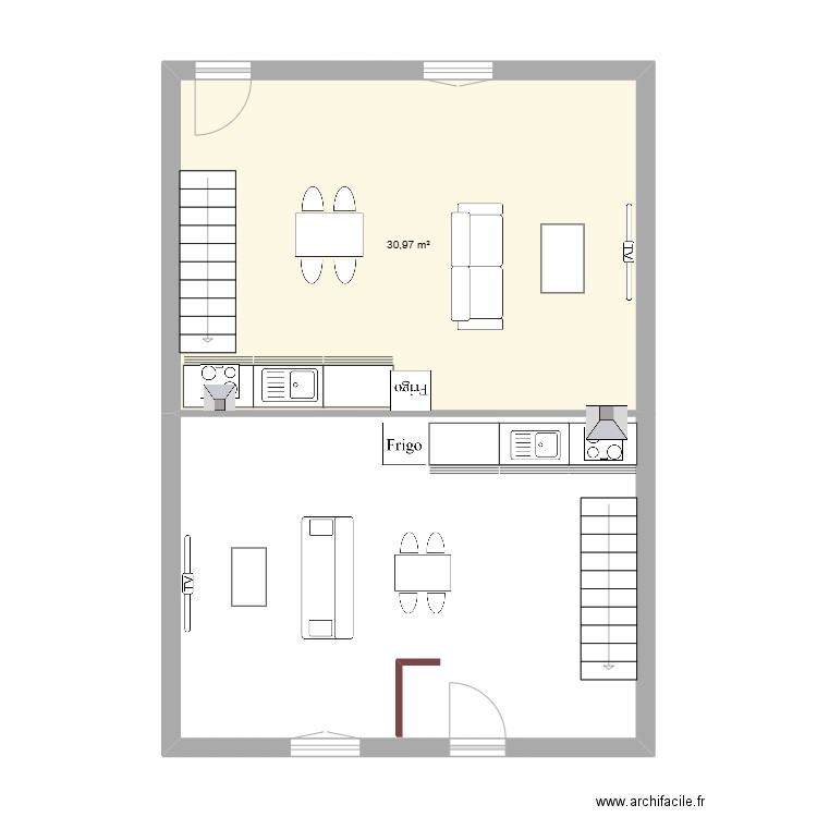 rez de chausse appart. Plan de 1 pièce et 31 m2