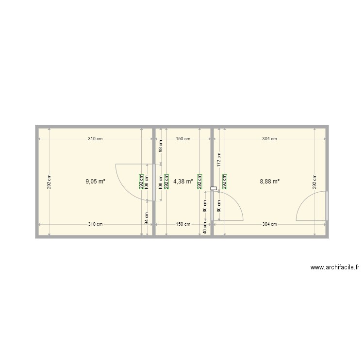 bureau. Plan de 3 pièces et 22 m2