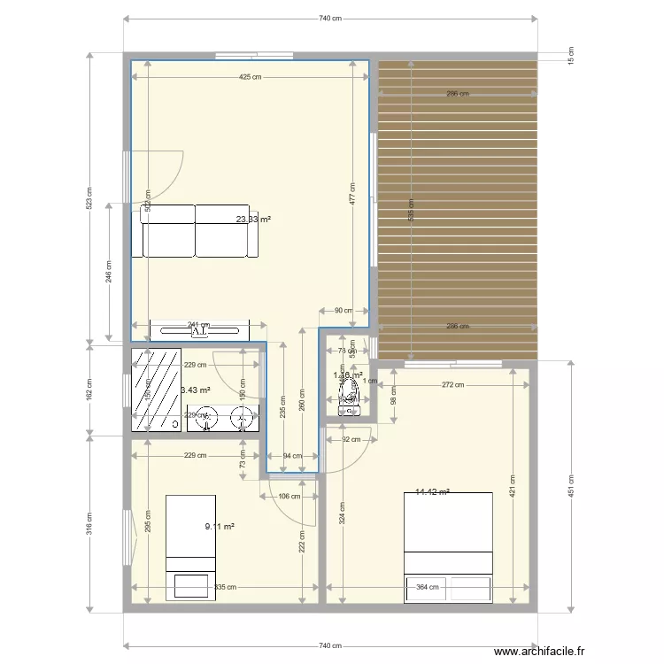 Maison Jumel&eacute;e V3. Plan de 