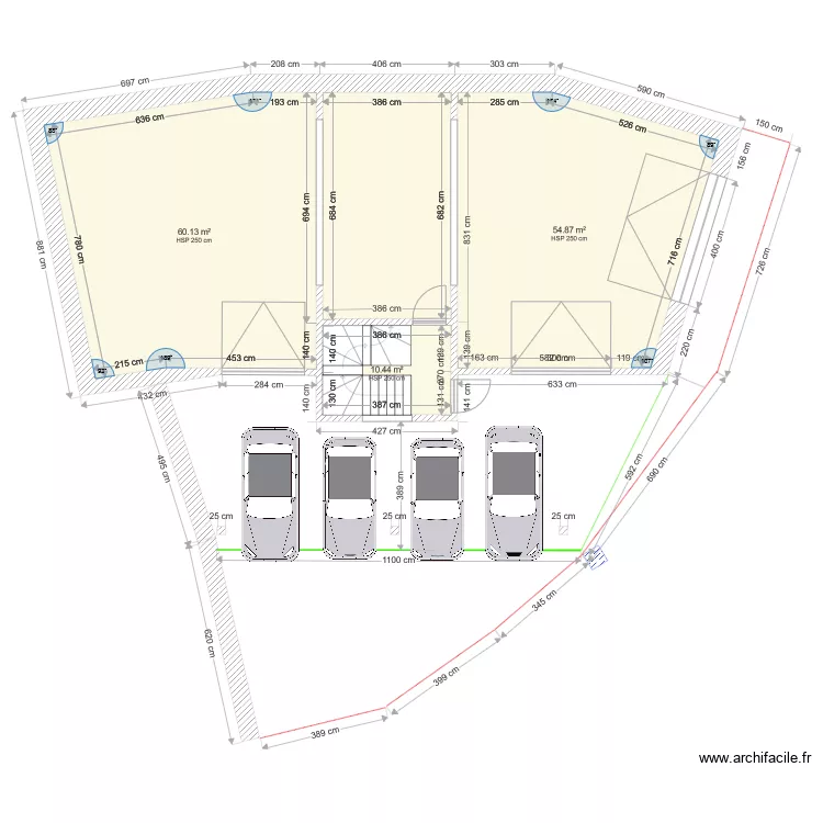 RDC 2 avec escalier grange. Plan de 