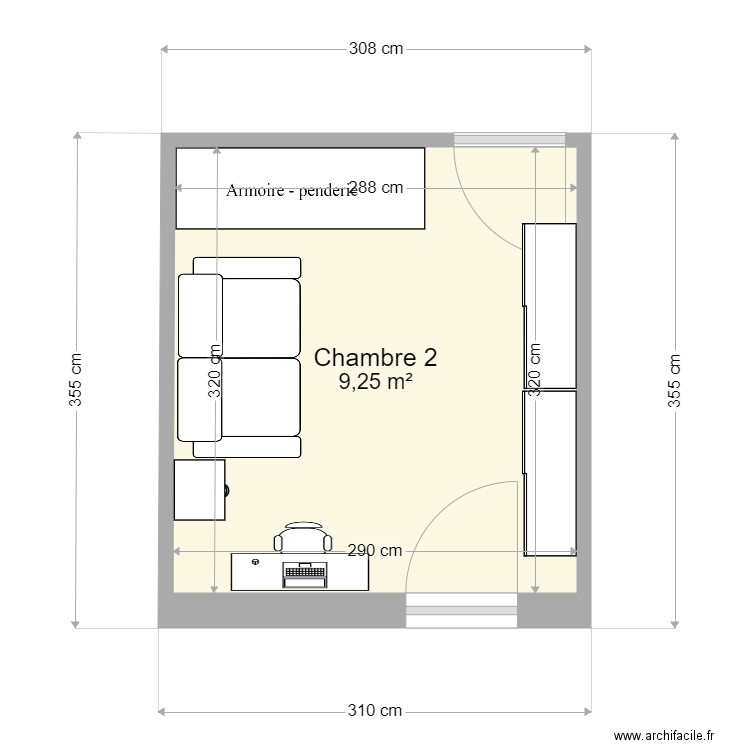 PLANS NOUVEL ANGLE ; Chambre 2. Plan de 1 pièce et 9 m2