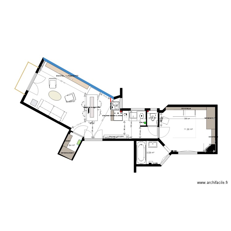 Plan projet 2 appartement Pêcheux. Plan de 0 pièce et 0 m2