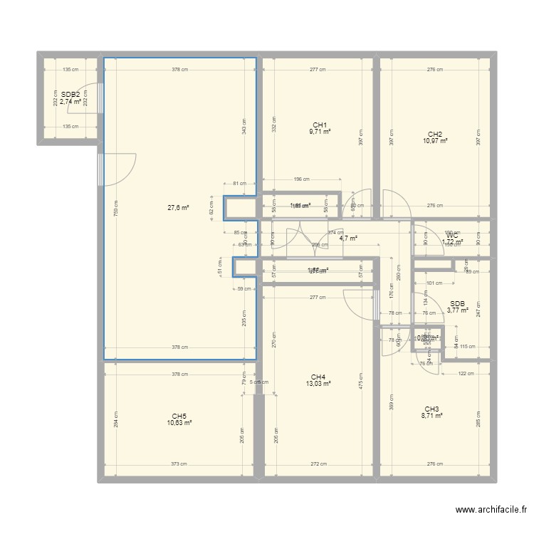 T5 Ancely - Brisou PROJET. Plan de 16 pièces et 97 m2