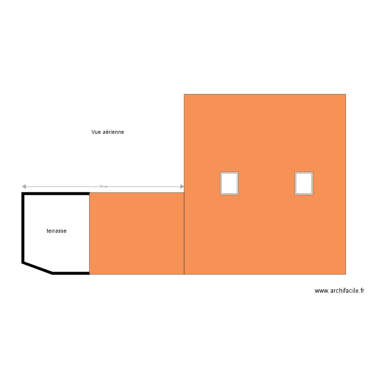 vue aérienne avec toiture et implantation velux. Plan de 0 pièce et 0 m2