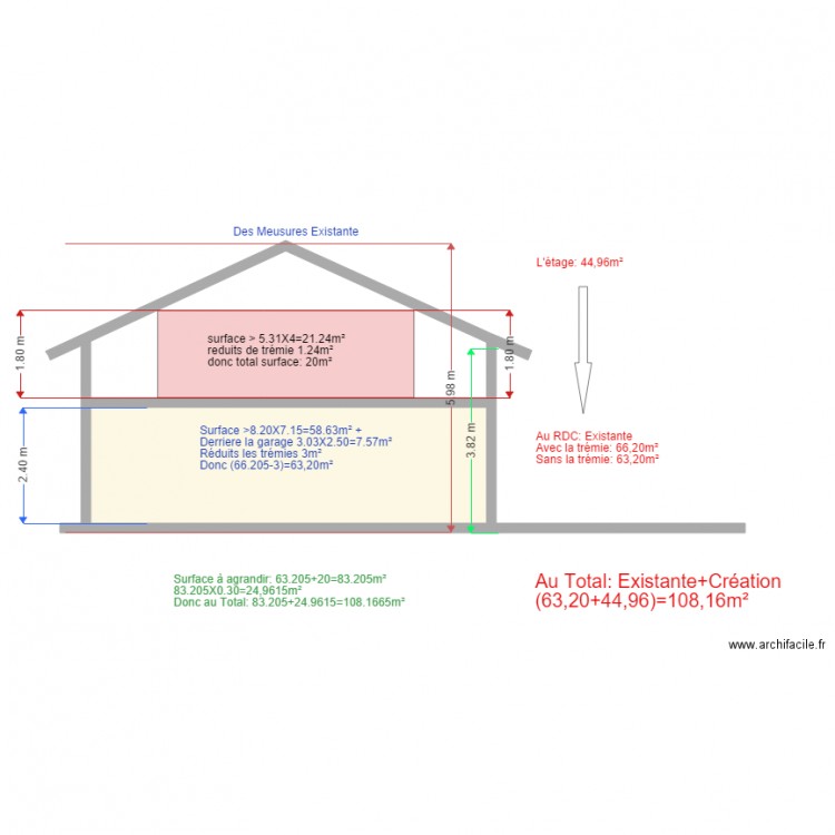 meusure exact la surface existant 2juin à 21h40. Plan de 0 pièce et 0 m2