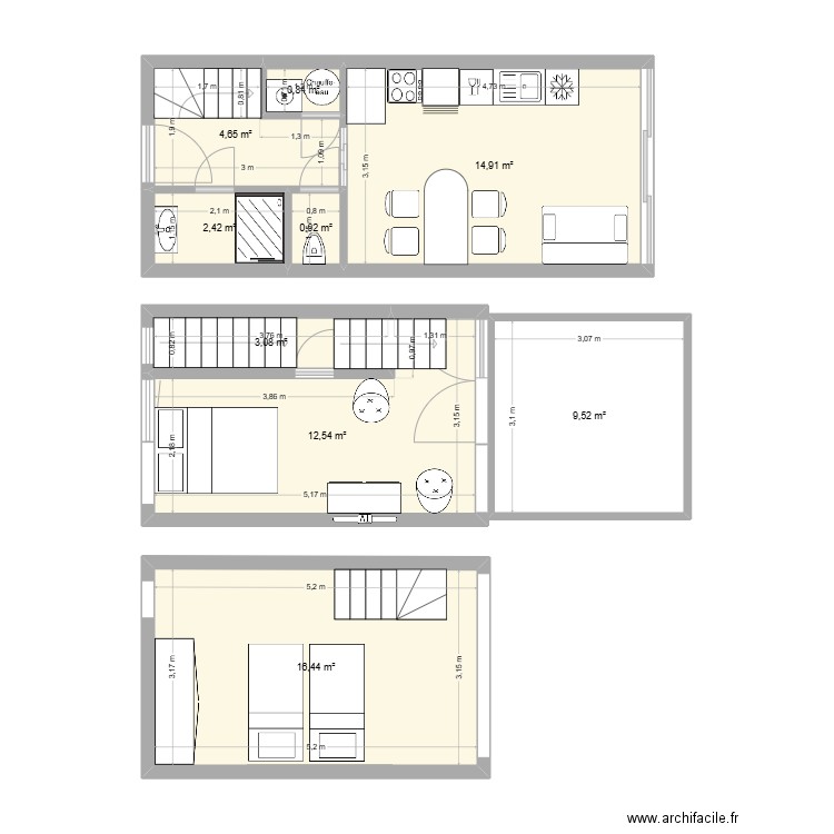 Avventura V2. Plan de 9 pièces et 65 m2