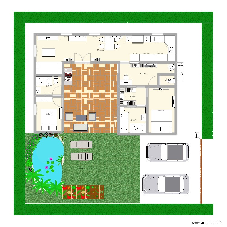 Maison QL FC. Plan de 9 pièces et 134 m2
