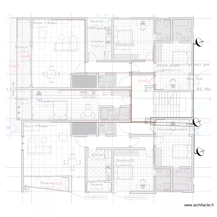 Distribution TV immeuble TANAZOU Etage 2 et 3. Plan de 0 pièce et 0 m2