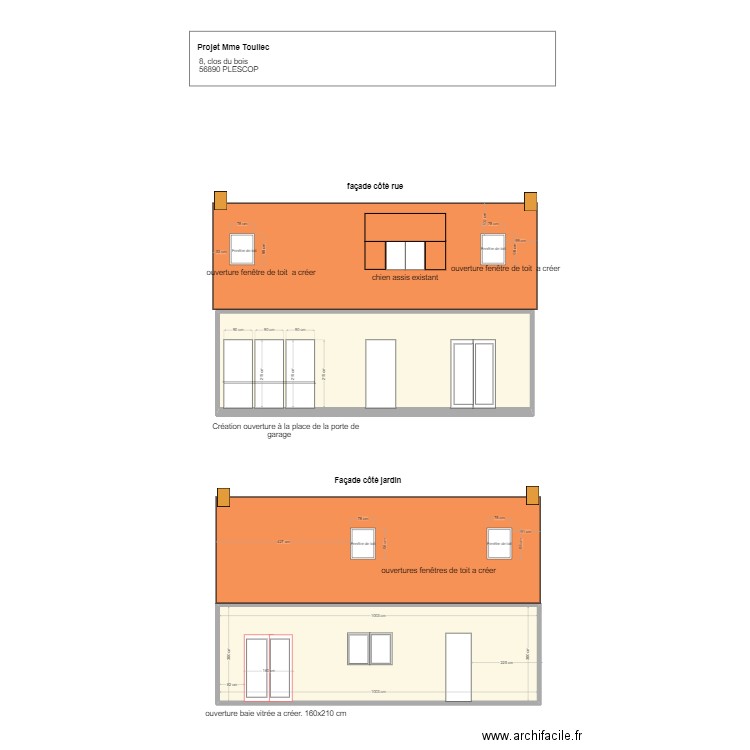 façade . Plan de 2 pièces et 60 m2