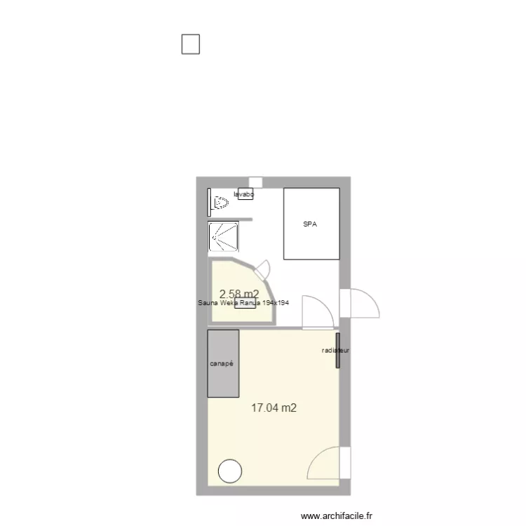 Sous sol avec sauna WC et spa. Plan de Sous sol avec sauna WC et spa. Plan de