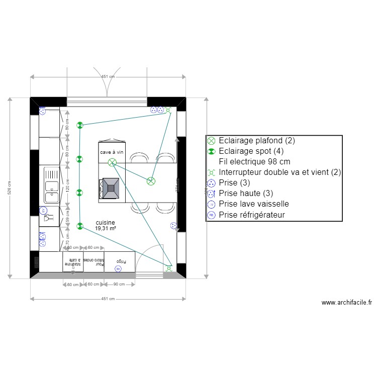 cuisine exercice 1 amenagement 2. Plan de 1 pièce et 19 m2