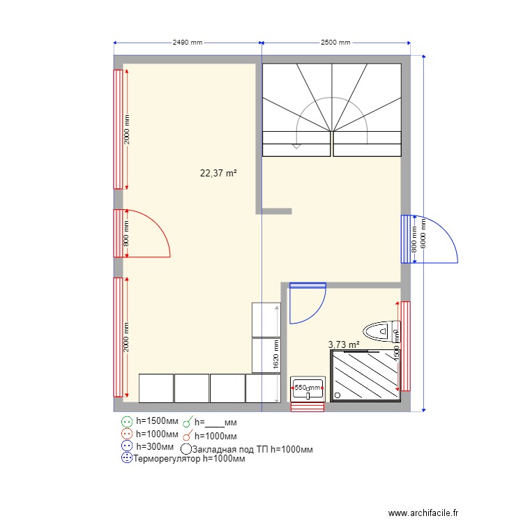 Elizaveta. Plan de 6 pièces et 54 m2