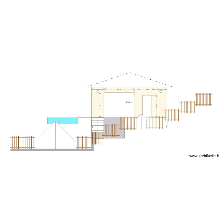 devanture. Plan de 1 pièce et 22 m2