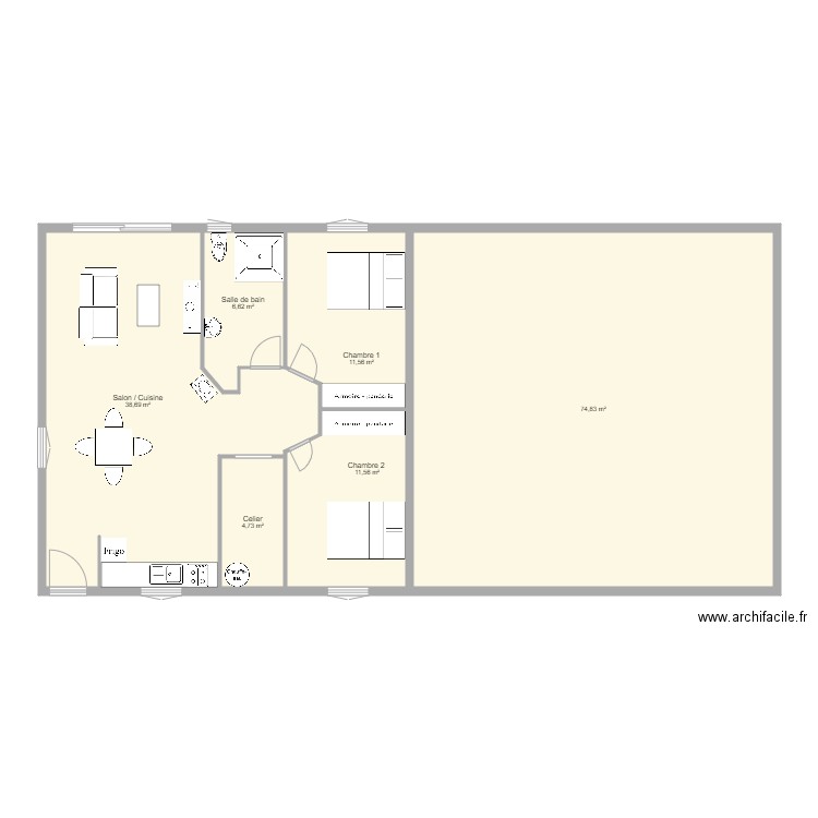 maison 2. Plan de 6 pièces et 148 m2