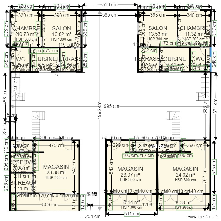 PLAN 3 COMPLEXE IMMOBILIER. Plan de 21 pièces et 194 m2