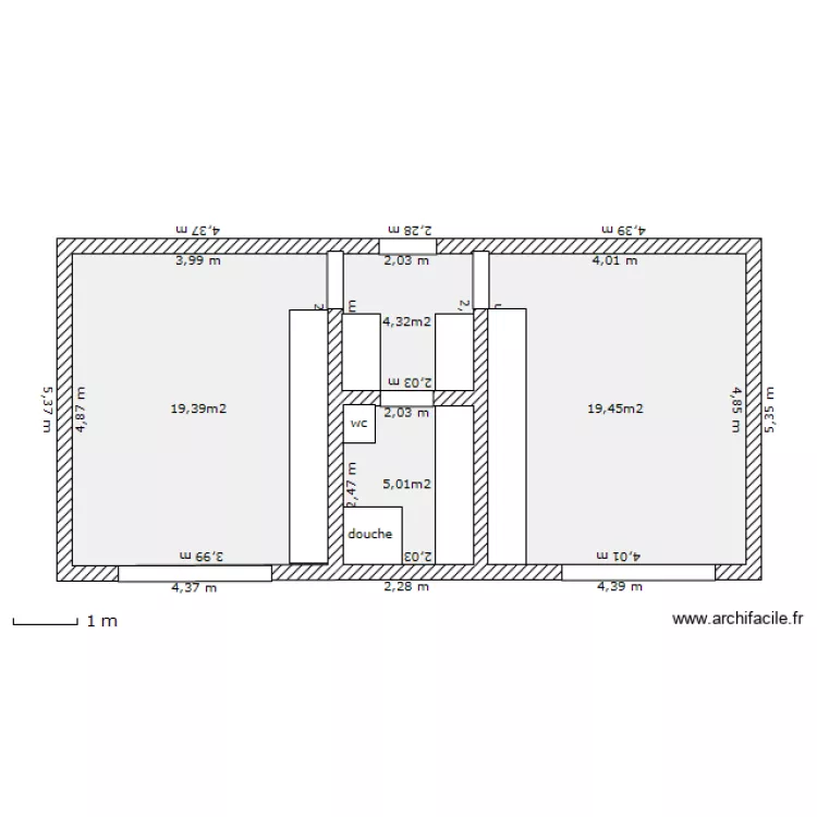 chambre    salle d'eau. Plan de 