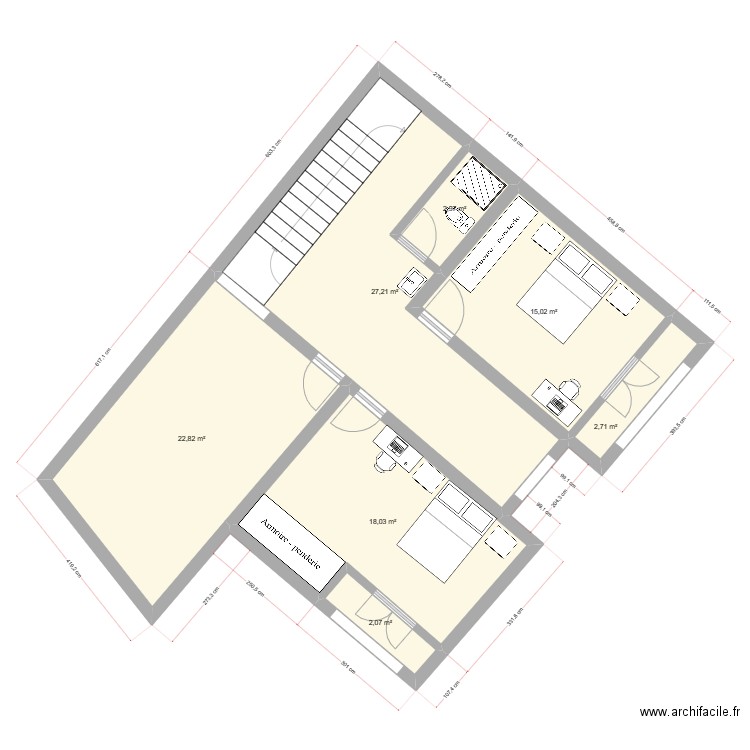 2etage. Plan de 7 pièces et 91 m2