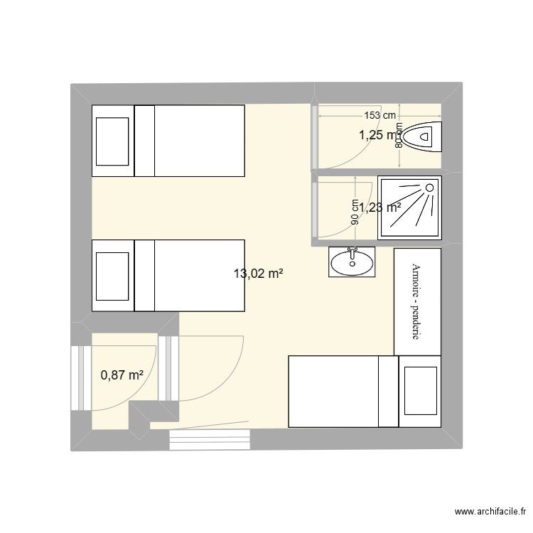 Perso +1. Plan de 4 pièces et 16 m2