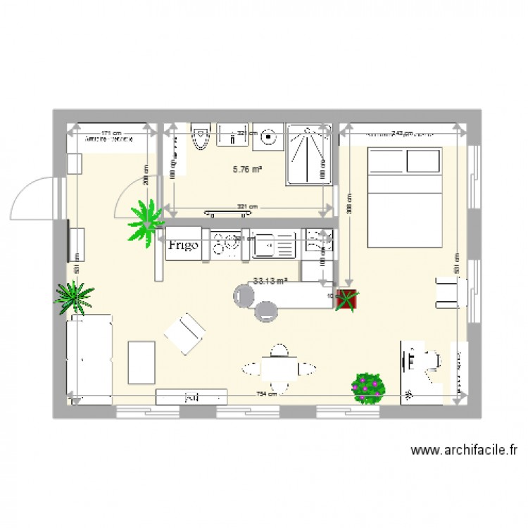 Alcove en longueur. Plan de 0 pièce et 0 m2