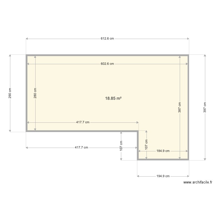 surface abri. Plan de 1 pièce et 19 m2