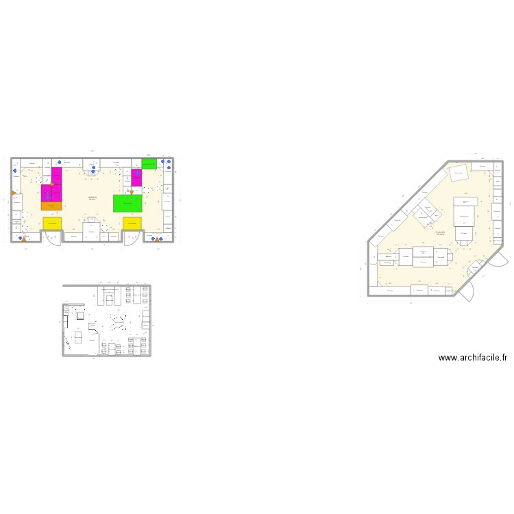 Zone flexdesks R+1 LoF v1. Plan de 2 pièces et 199 m2