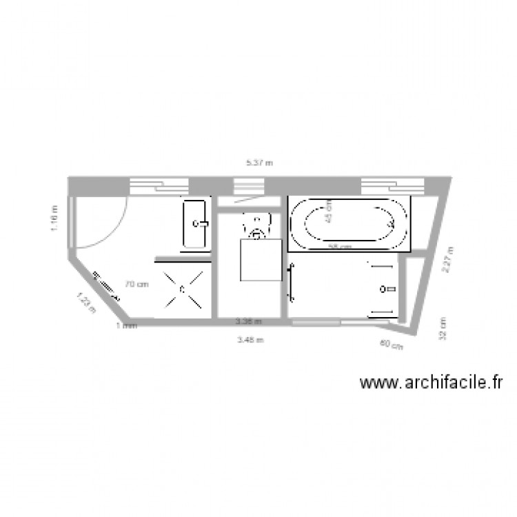 Plan SDB après Tx avec WC V2. Plan de 0 pièce et 0 m2