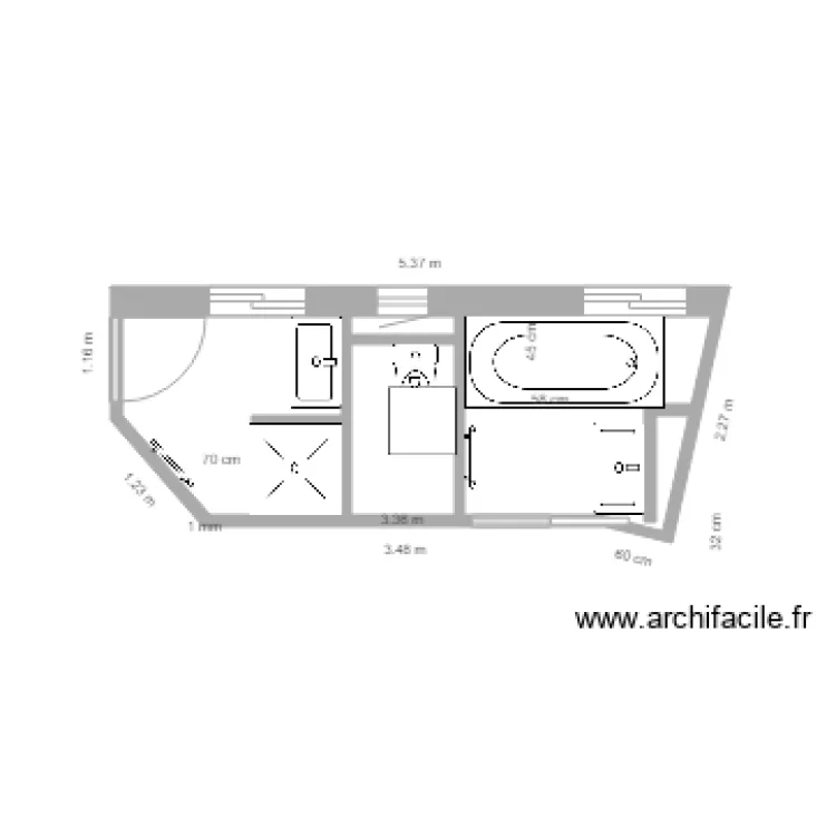 Plan SDB apr&egrave;s Tx avec WC V2. Plan de 
