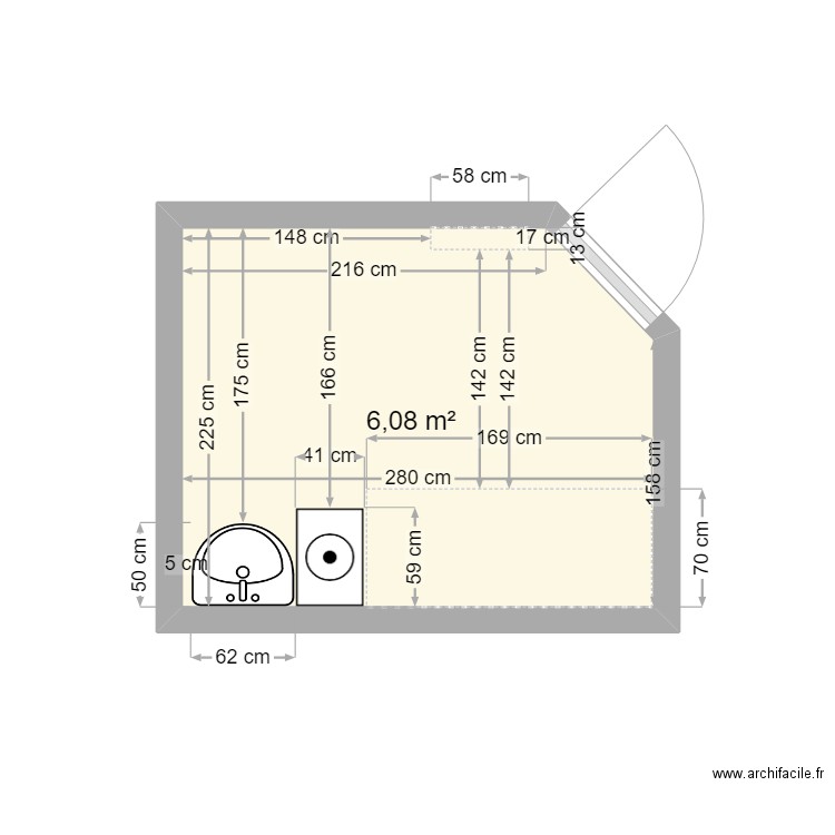 TREMOSA MARIE LOUISE SDB. Plan de 1 pièce et 6 m2