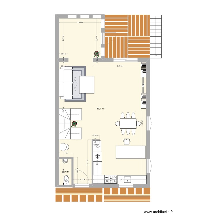 Ma maison rdc. Plan de 3 pièces et 61 m2