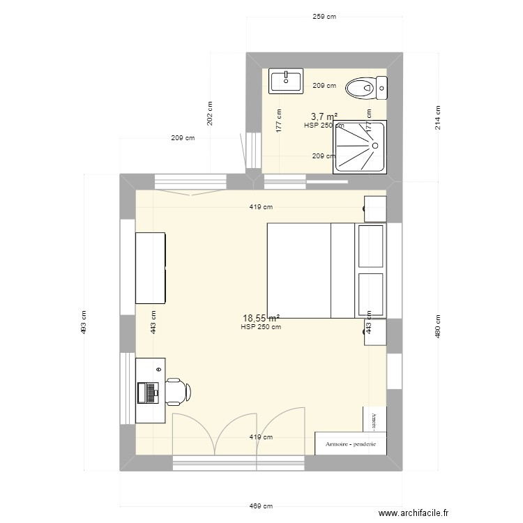 ATELIER NICK. Plan de 2 pièces et 22 m2