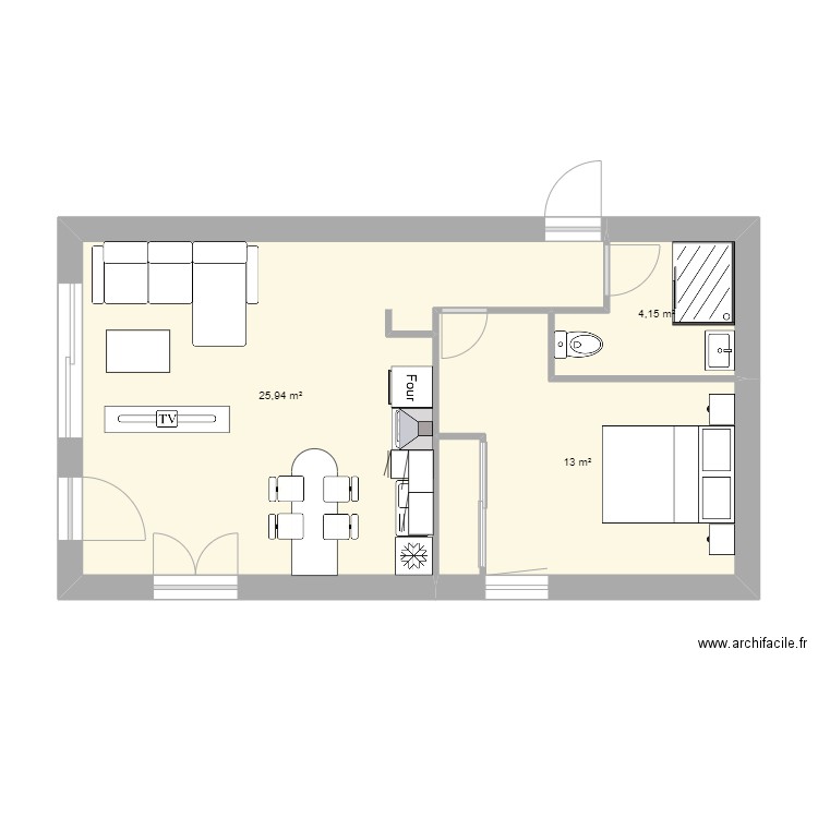 essai jms 14. Plan de 3 pièces et 43 m2