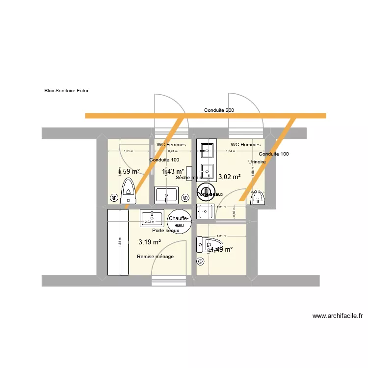 Bloc Sanitaire futur. Plan de 5 pièces et 11 m² Bloc Sanitaire futur. Plan de 5 pièces et 11 m²