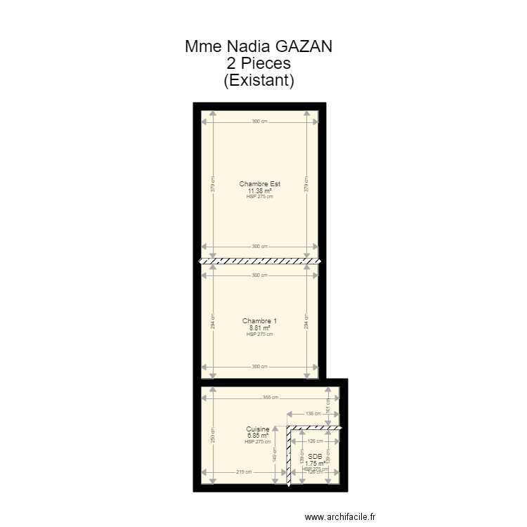 2P Gazan Exsitant. Plan de 0 pièce et 0 m2