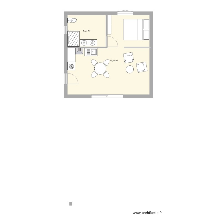 caseddu. Plan de 2 pièces et 36 m2