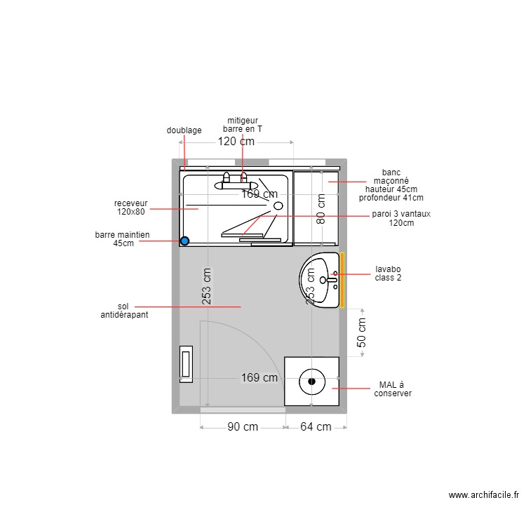 6363 ALIBERT. Plan de 1 pièce et 4 m2