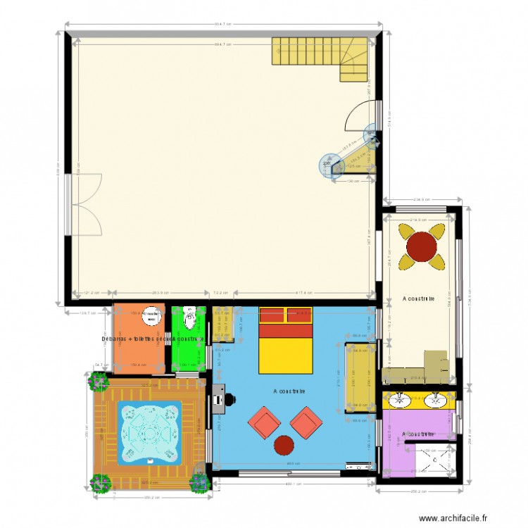 Future chambre avec Spa intégré 39 94 M avec meubles. Plan de 0 pièce et 0 m2