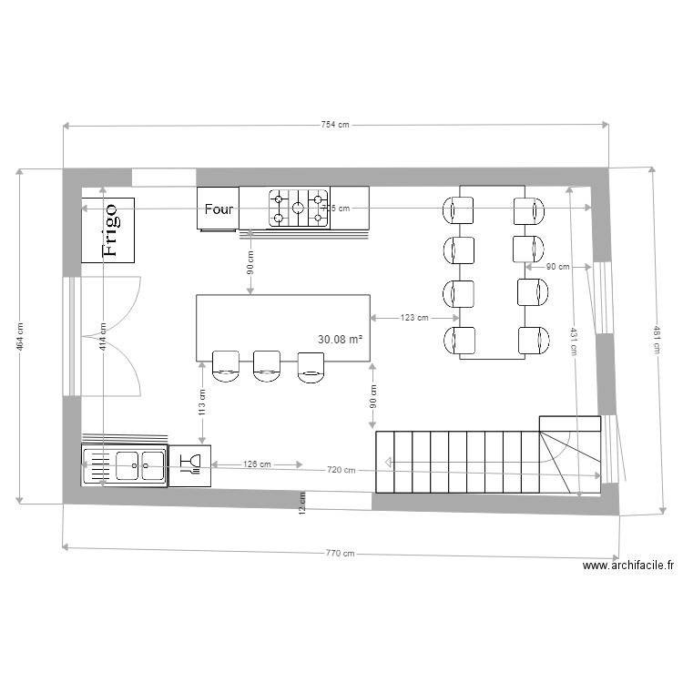 Cuisine 2 parties. Plan de 0 pièce et 0 m2